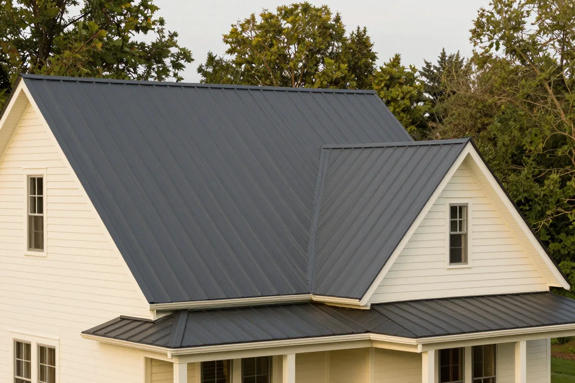 AI illustration of a standing seam metal roof on a farmhouse