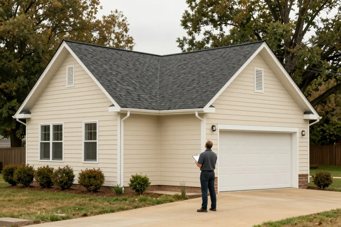AI illustration of a ground-level roof assessment at a Tennessee-style house